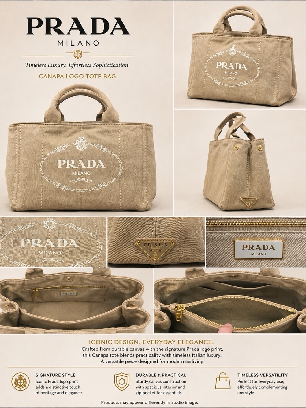 Prada Canapa Canvas Tote Beige